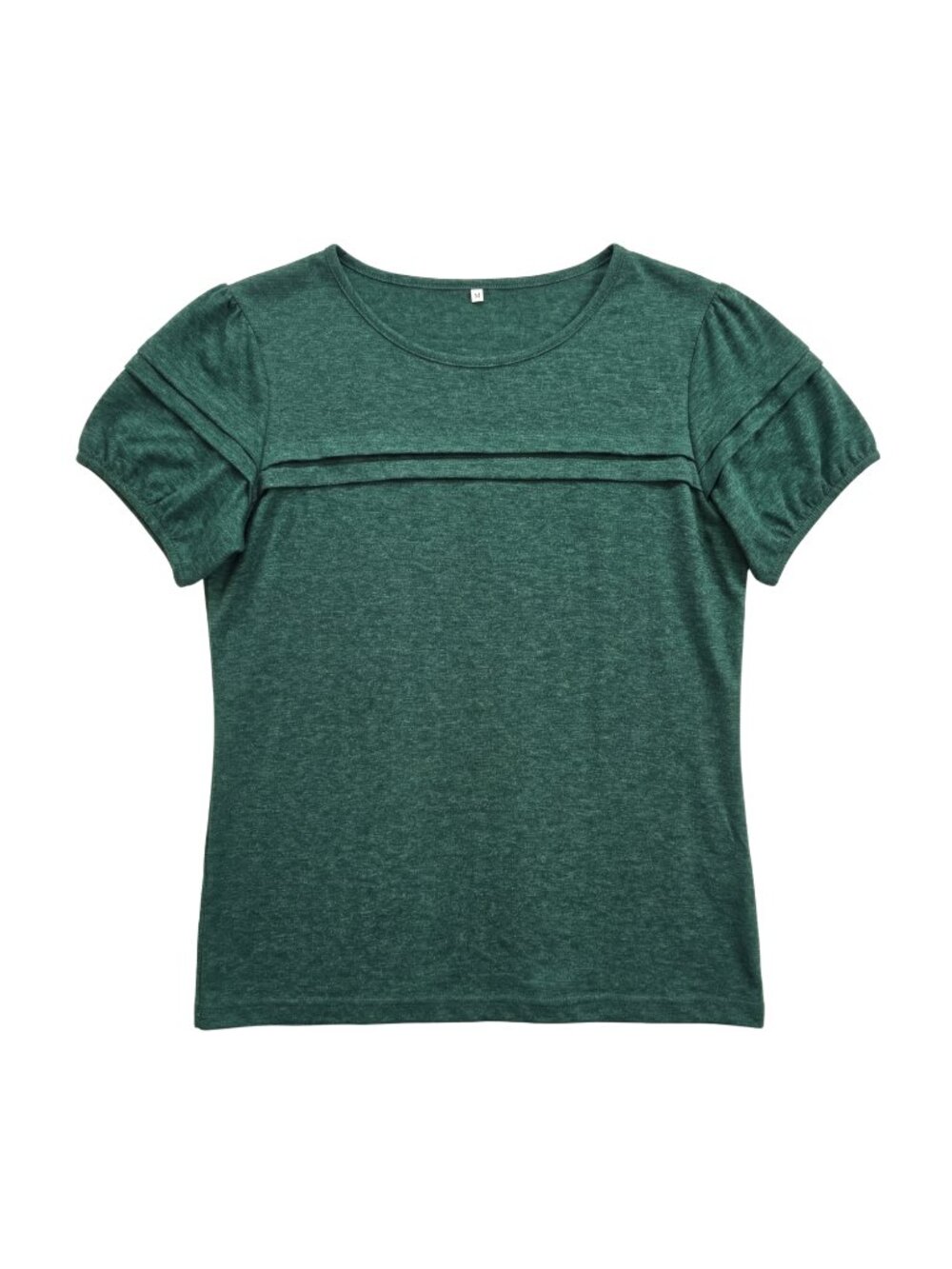 NWOT | Forest Green Puff Sleeve Horizontal Pleat Detail Crew Neck Top | Medium